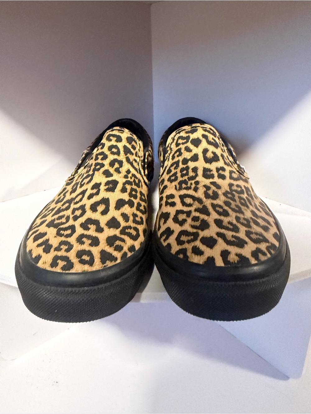 Leopard Print Slip-On Sneakers in Tan and Black